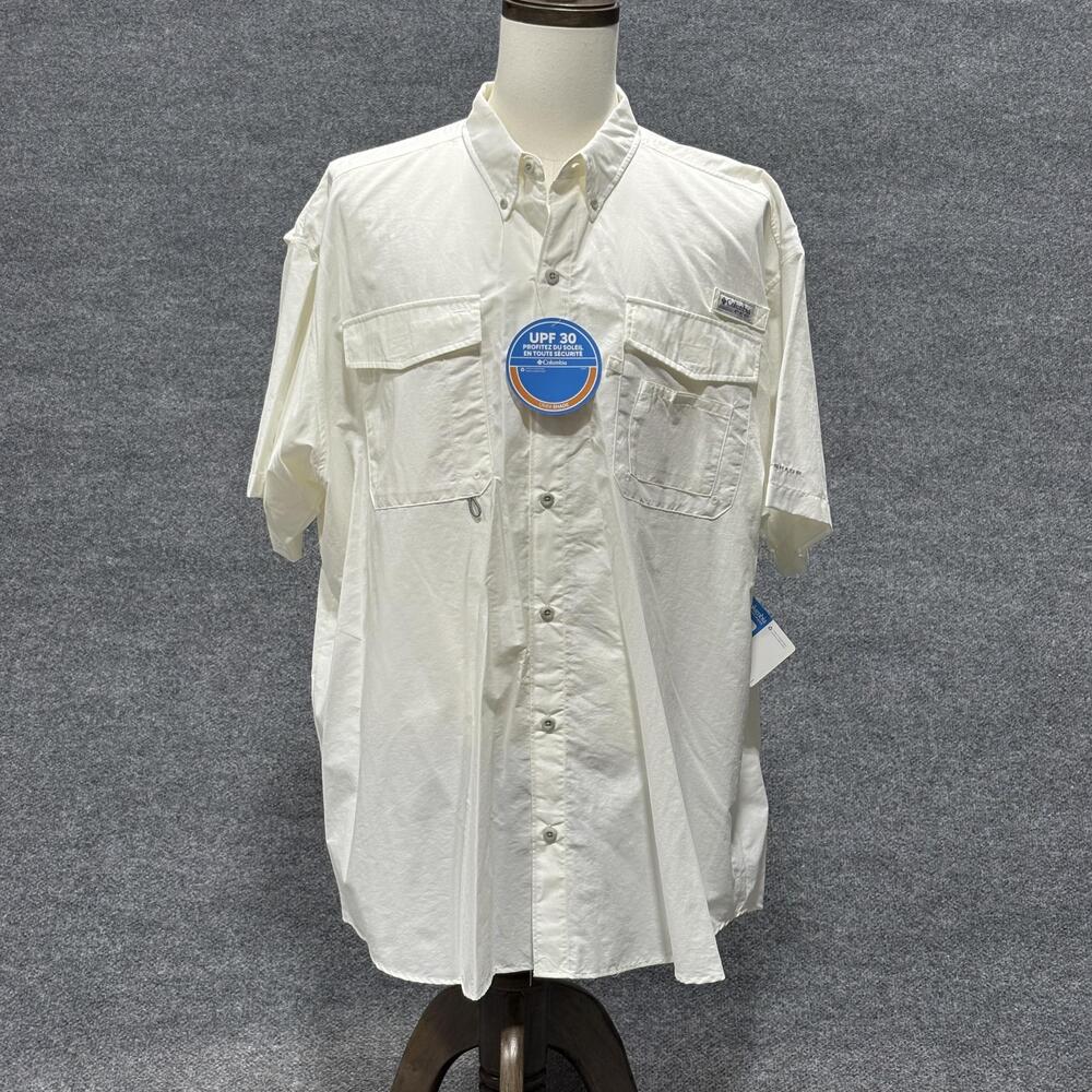 Columbia Distant Water Shirt Mens 2XL Off White Short Sleeve Omni Shade UPF 30